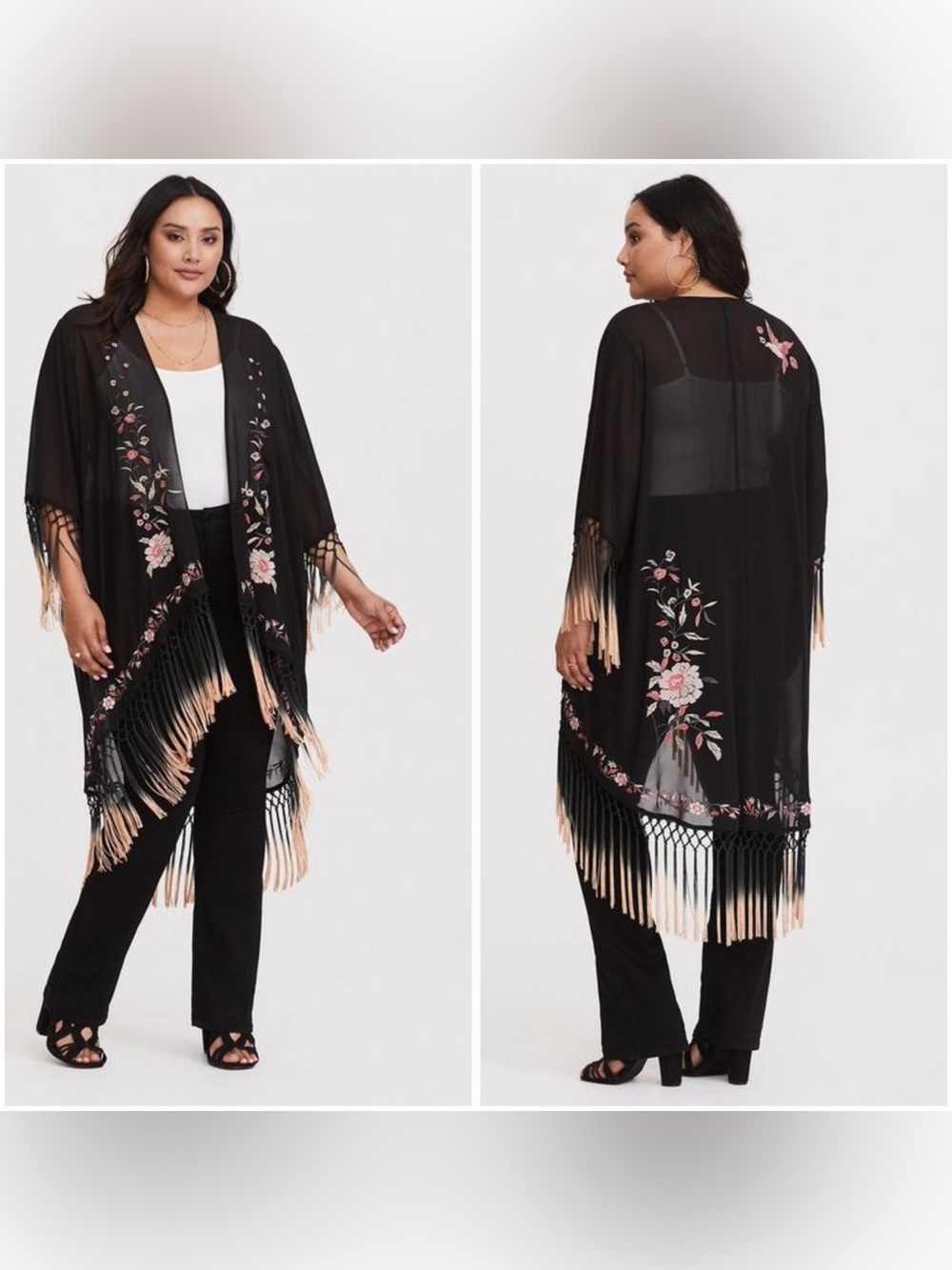 ♡ Torrid Chiffon Fringe Hem Kimono - Picture 1 of 8